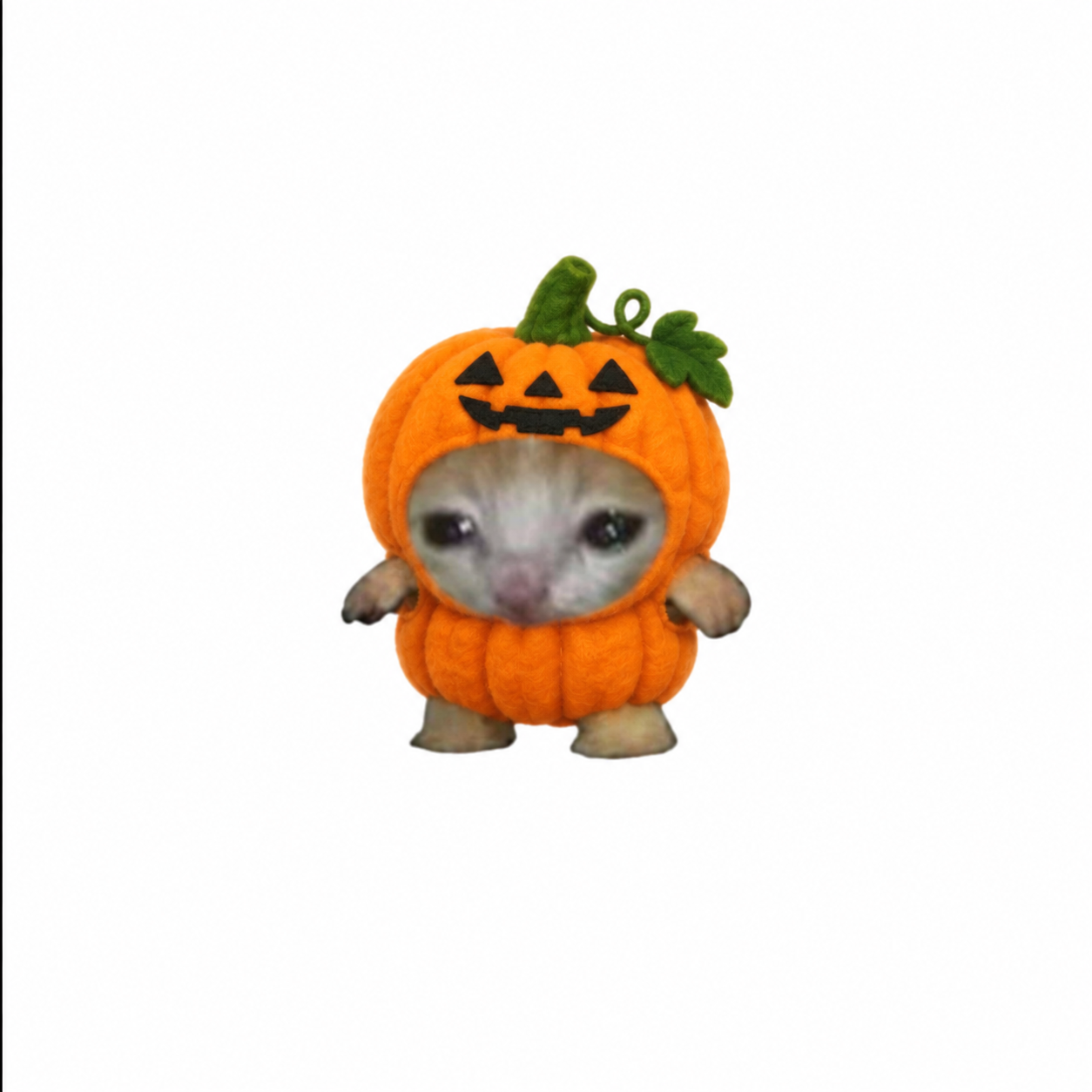 The original pumpini in a plush orange pumpkin costume